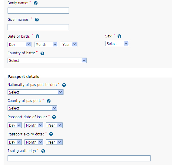 thông tin cần điền khi đăng ký thị thực điện tử